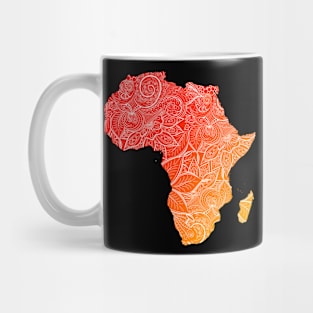 Colorful mandala art map of Africa with text in red and orange Mug